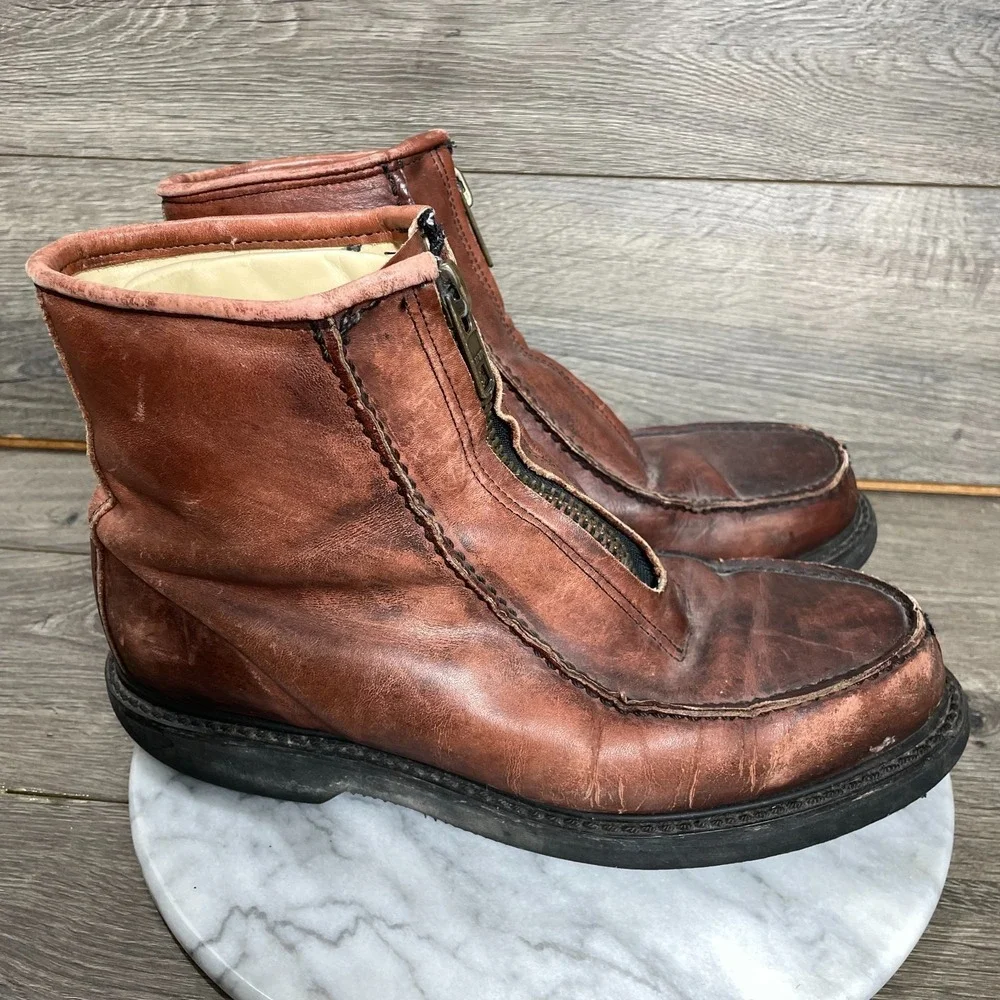 Double H Boots Mens 9.5 EEE Brown Leather Zip Up Ankle Insulated Stadium‎ Retro